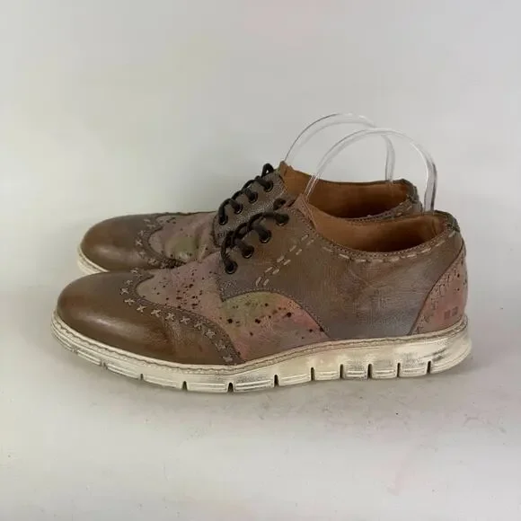 BedStu Oxford Men's 10 Brown Leather Wingtip Lace Up Distressed Dress Shoes